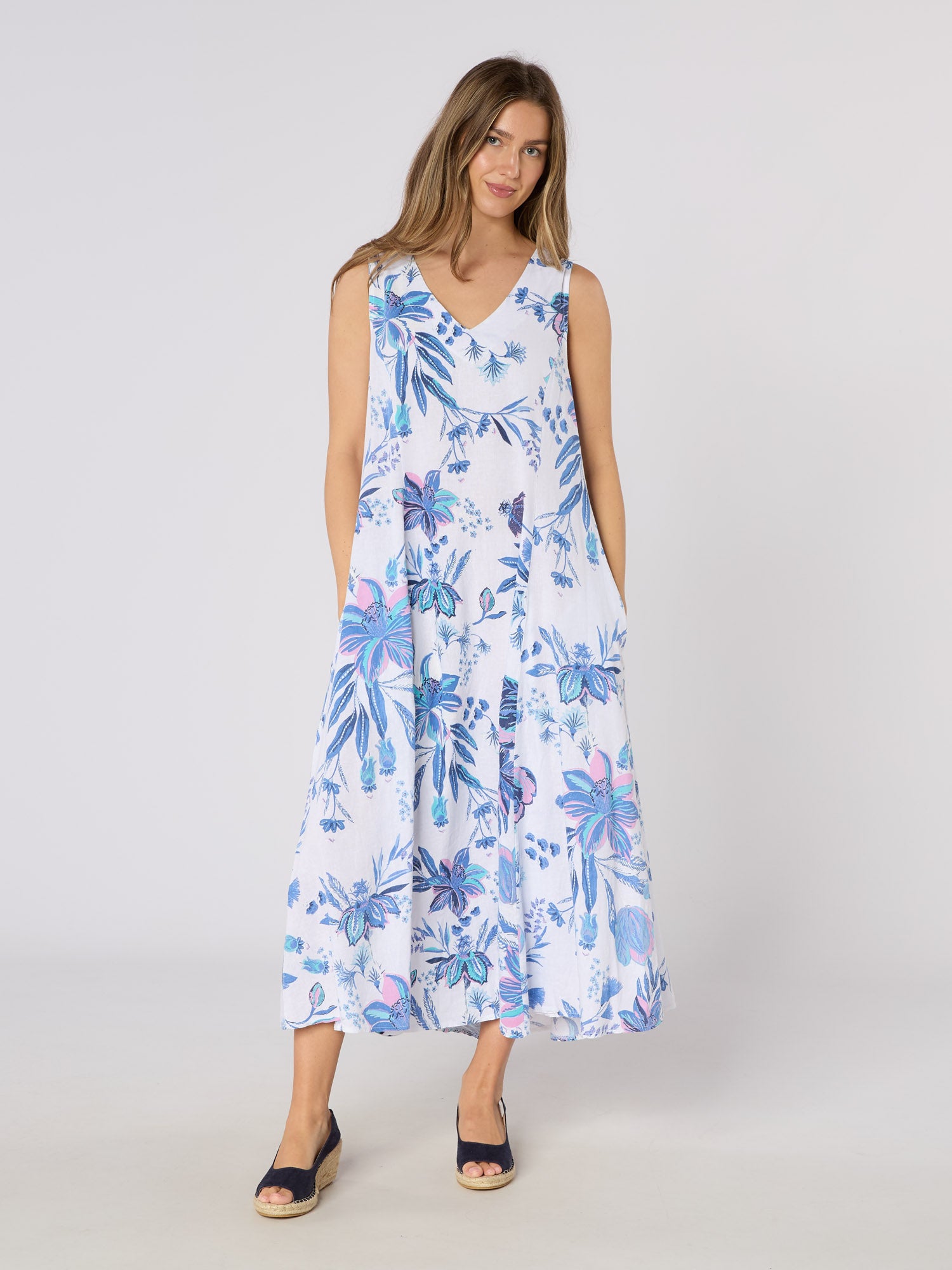 knee length dresses for ladies Linen Tuscany Tryst Dress Royal Blue main image 1